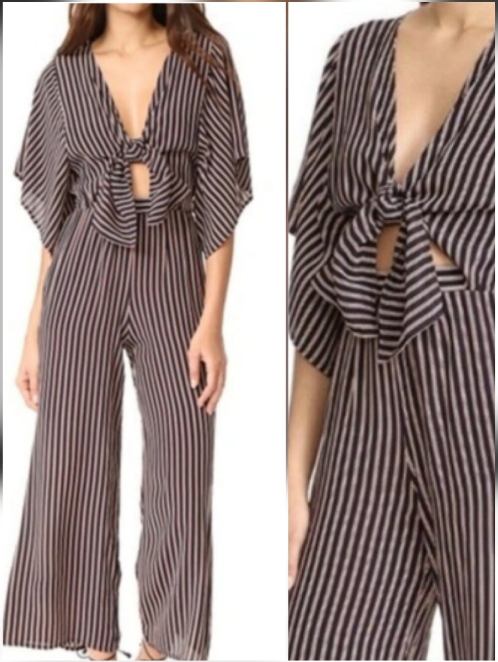 Faithful The Brand Tilos Stripe Tie-Waist Open Sleeve Wide Leg Jumpsuit